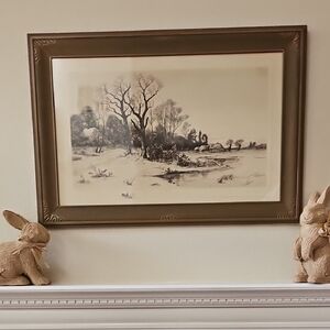 1891 Landscape Etching Lithograph Engraving Print Painting Singed by G.W Bohde